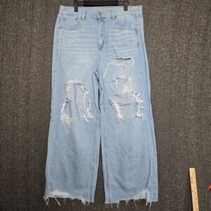 American Eagle Jeans Womens 14S Blue Denim Skater Wide Leg High‎ Rise 34x29